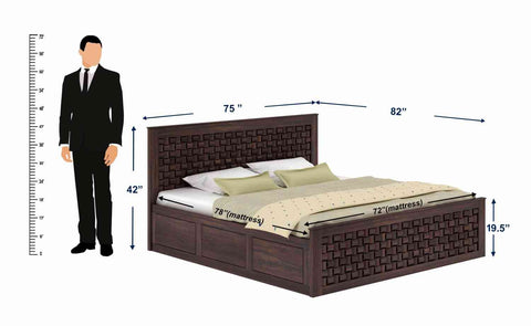 Olivia Solid Sheesham Wood Bed With Box Storage (King Size, Walnut Finish)