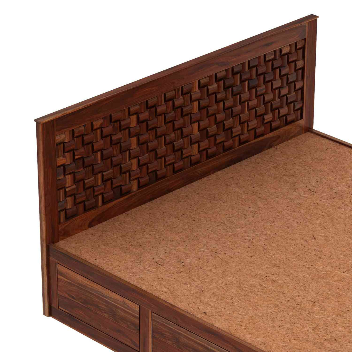Olivia Solid Sheesham Wood Hydraulic Bed With Box Storage (Queen Size, Natural Finish)