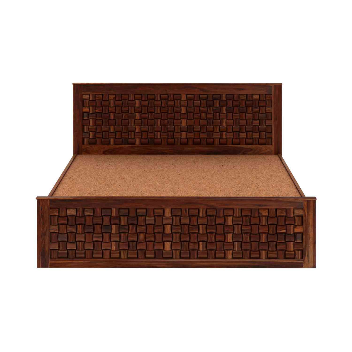 Olivia Solid Sheesham Wood Hydraulic Bed With Box Storage (Queen Size, Natural Finish)