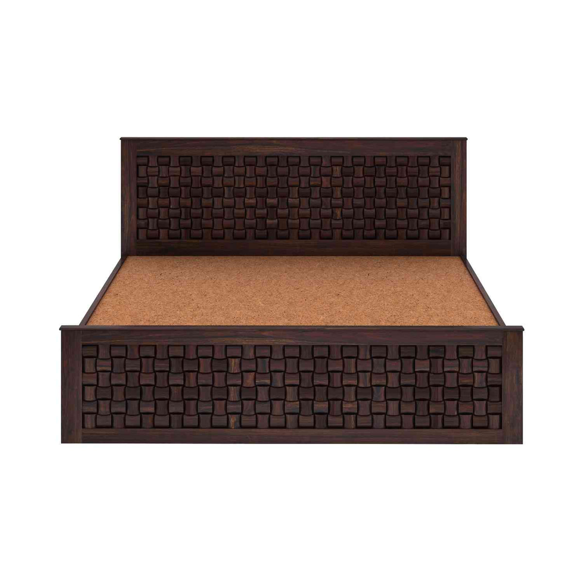 Olivia Solid Sheesham Wood Hydraulic Bed With Box Storage (Queen Size, Walnut Finish)