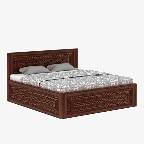 Maharana Solid Sheesham Wood Bed With Box Storage (King Size, Natural Finish)