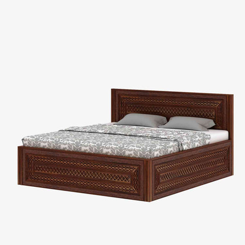 Maharana Solid Sheesham Wood Bed With Box Storage (King Size, Natural Finish)