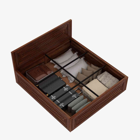 Maharana Solid Sheesham Wood Bed With Box Storage (King Size, Natural Finish)