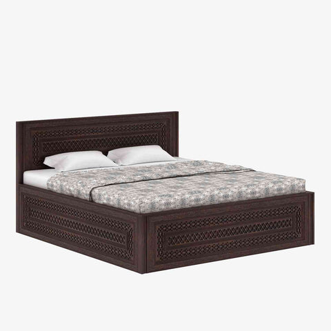 Maharana Solid Sheesham Wood Bed With Box Storage (Queen Size, Walnut Finish)