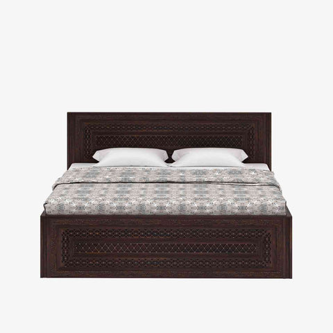 Maharana Solid Sheesham Wood Bed With Box Storage (Queen Size, Walnut Finish)