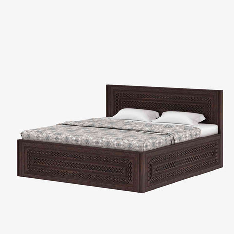 Maharana Solid Sheesham Wood Bed With Box Storage (Queen Size, Walnut Finish)