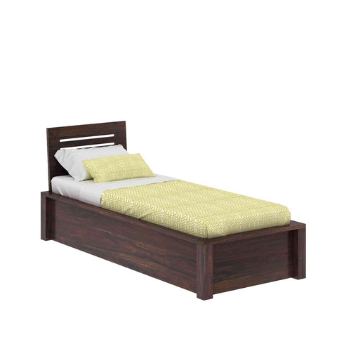 Due Solid Sheesham Wood Single Bed With Box Storage (Walnut Finish)