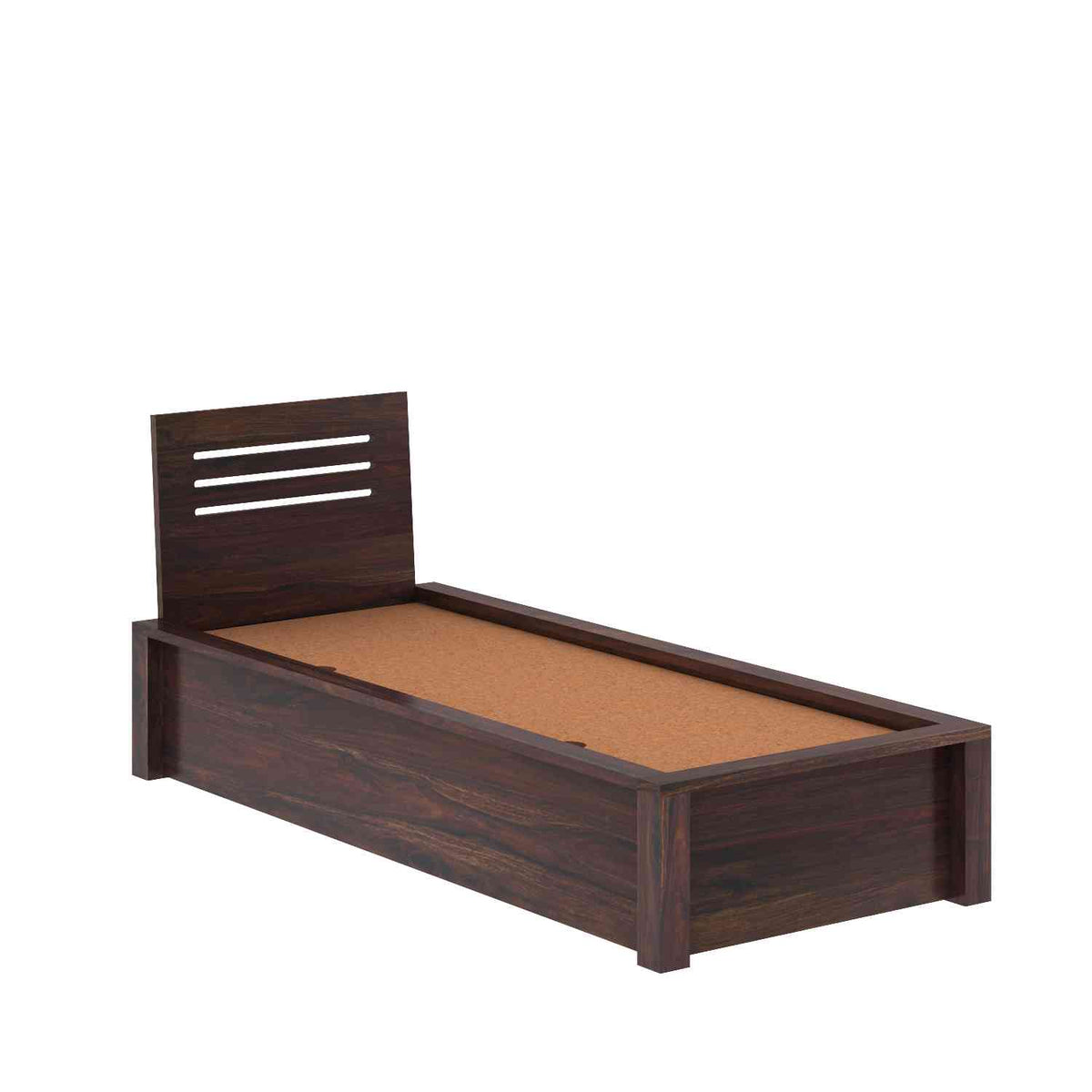 Due Solid Sheesham Wood Single Bed With Box Storage (Walnut Finish)