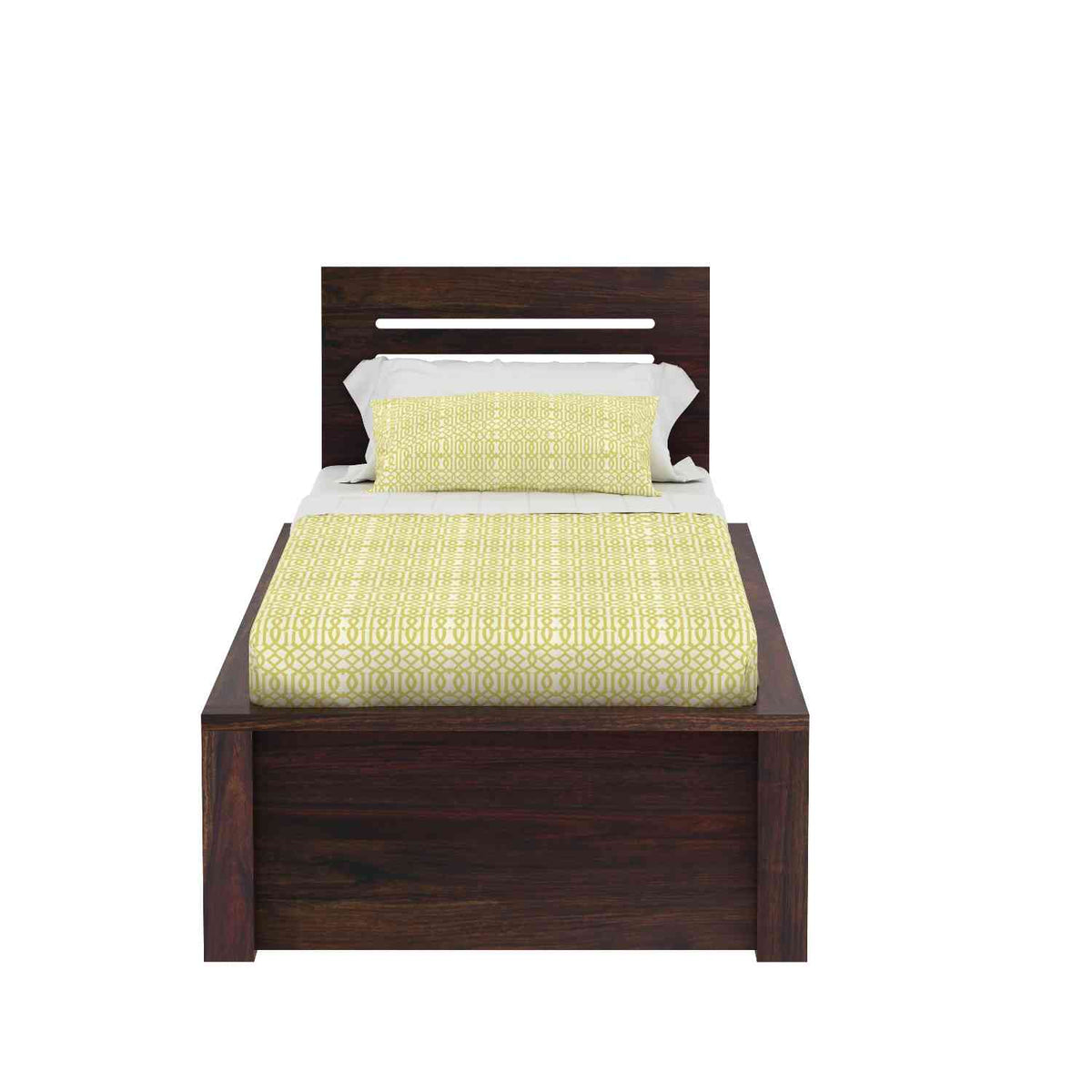 Due Solid Sheesham Wood Single Bed With Box Storage (Walnut Finish)