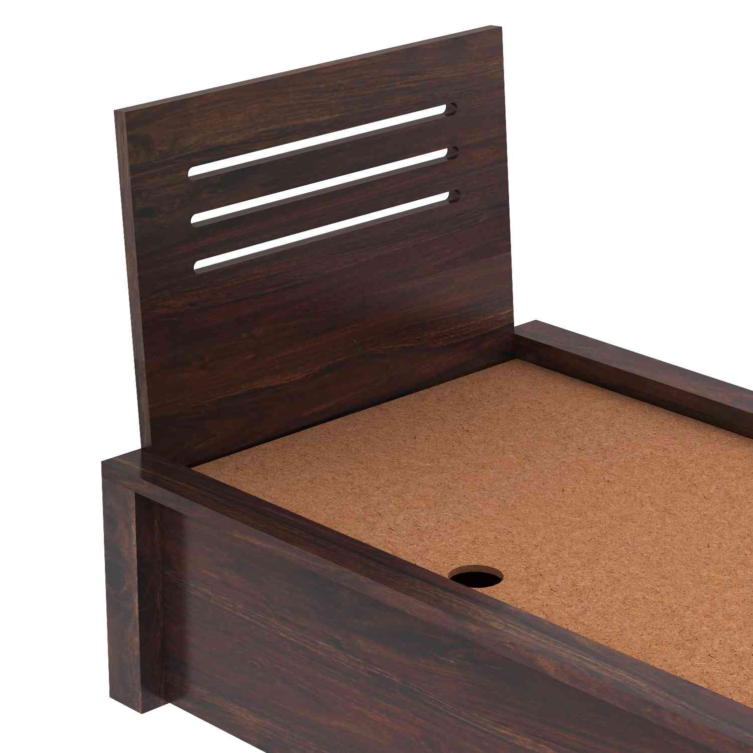 Due Solid Sheesham Wood Single Bed With Box Storage (Walnut Finish)