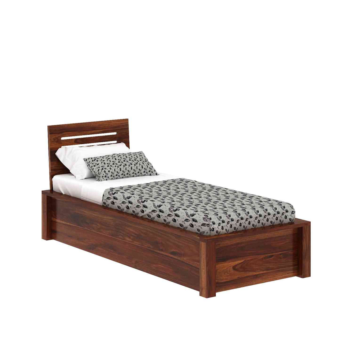 Due Solid Sheesham Wood Single Bed With Box Storage (Natural Finish)