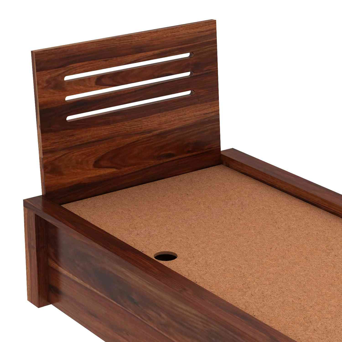 Due Solid Sheesham Wood Single Bed With Box Storage (Natural Finish)