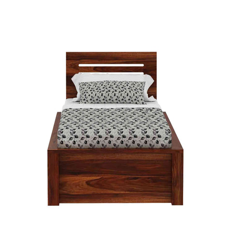 Due Solid Sheesham Wood Single Bed With Box Storage (Natural Finish)