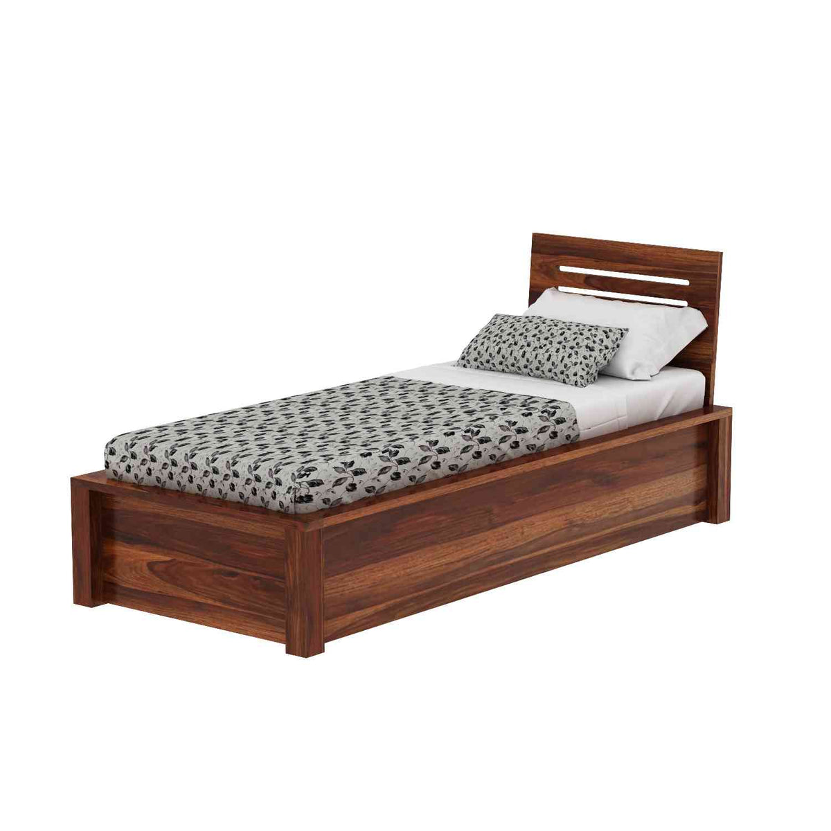 Due Solid Sheesham Wood Single Bed With Box Storage (Natural Finish)