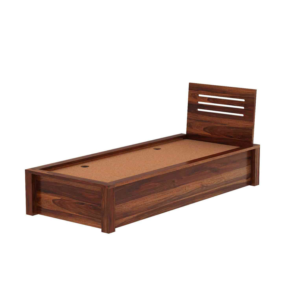 Due Solid Sheesham Wood Single Bed With Box Storage (Natural Finish)