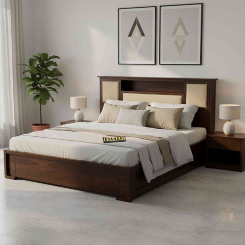 Feelinn Solid Sheesham Wood Bed With Box Storage (Queen Size, Walnut Finish)