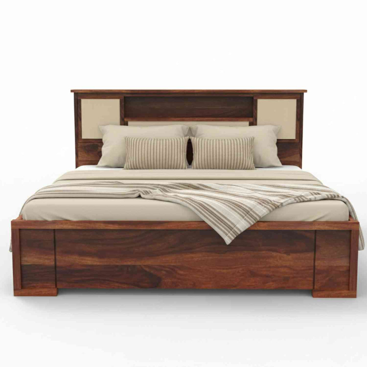 Feelinn Solid Sheesham Wood Bed With Box Storage (Queen Size, Natural Finish)