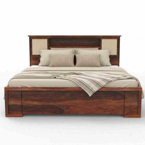 Feelinn Solid Sheesham Wood Bed With Box Storage (Queen Size, Natural Finish)