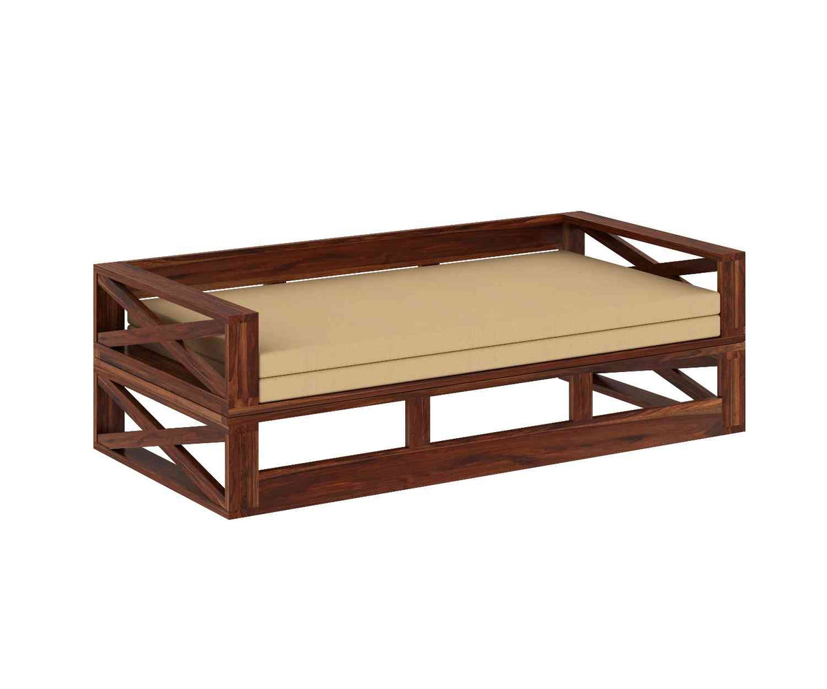Mobell Solid Sheesham Wood Divan Cum Bed With Mattress (Natural Finish)