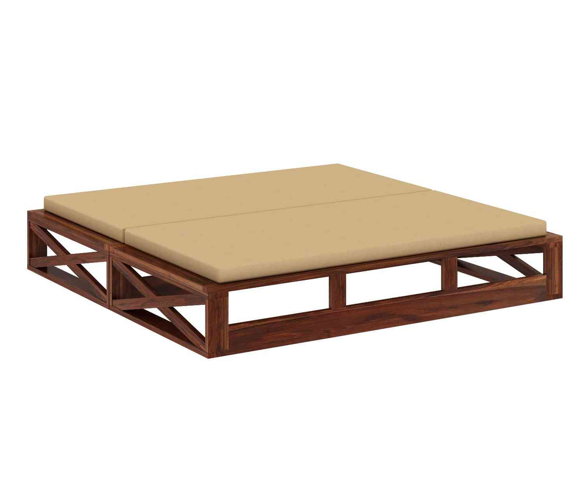 Mobell Solid Sheesham Wood Divan Cum Bed With Mattress (Natural Finish)