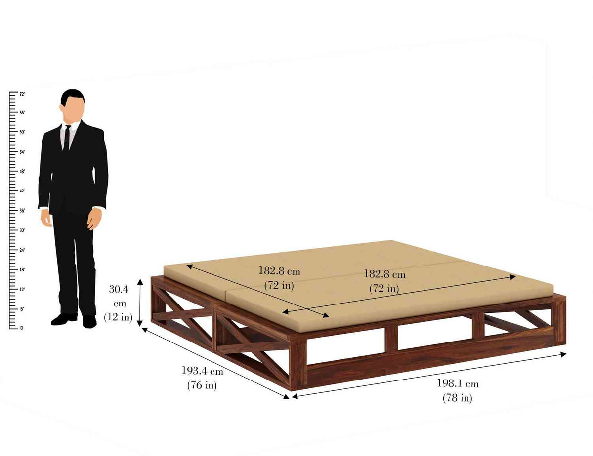 Mobell Solid Sheesham Wood Divan Cum Bed With Mattress (Natural Finish)