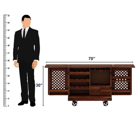 Monstro Solid Sheesham Wood Bar Trolley (Natural Finish)