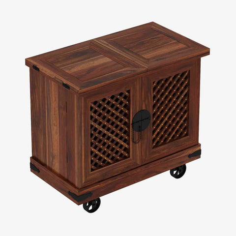 Monstro Solid Sheesham Wood Bar Trolley (Natural Finish)