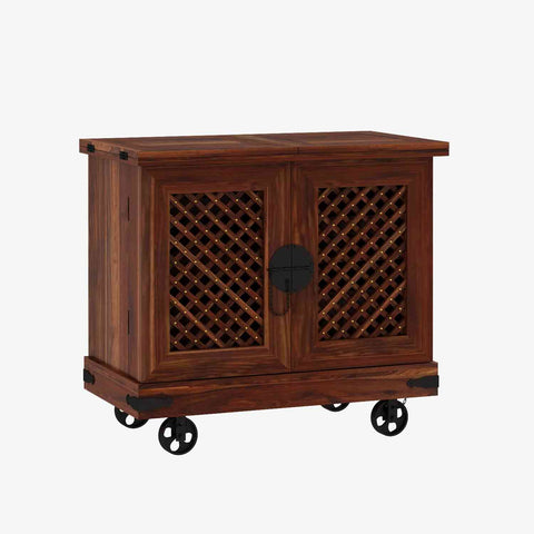 Monstro Solid Sheesham Wood Bar Trolley (Natural Finish)