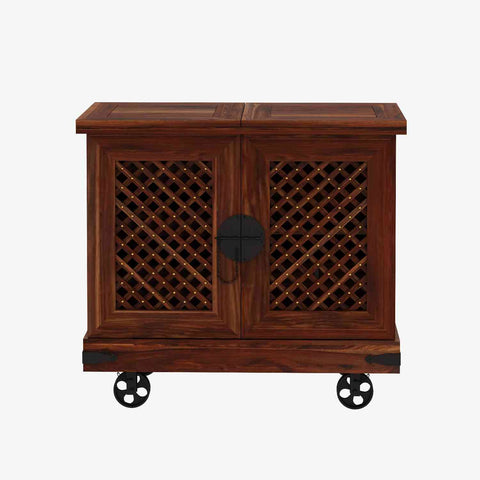 Monstro Solid Sheesham Wood Bar Trolley (Natural Finish)