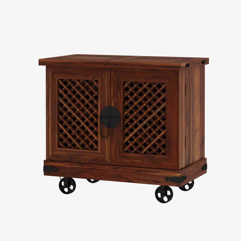 Monstro Solid Sheesham Wood Bar Trolley (Natural Finish)