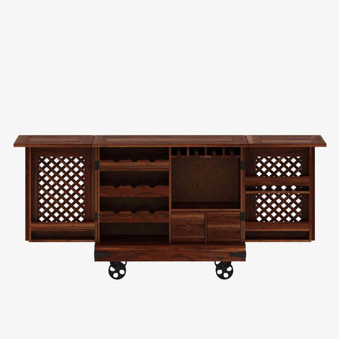 Monstro Solid Sheesham Wood Bar Trolley (Natural Finish)