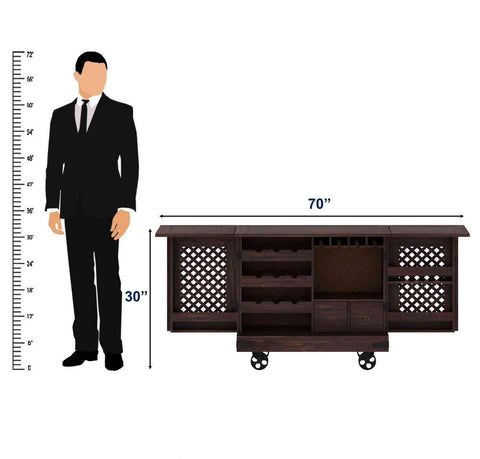 Monstro Solid Sheesham Wood Bar Trolley (Walnut Finish)