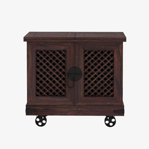 Monstro Solid Sheesham Wood Bar Trolley (Walnut Finish)