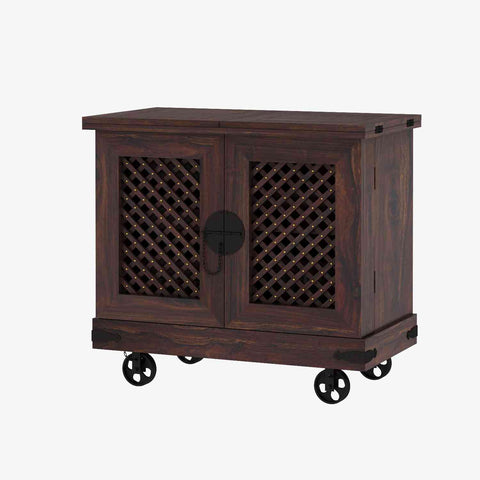 Monstro Solid Sheesham Wood Bar Trolley (Walnut Finish)