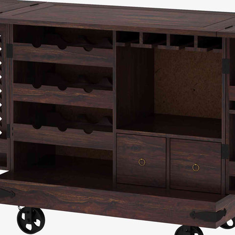 Monstro Solid Sheesham Wood Bar Trolley (Walnut Finish)