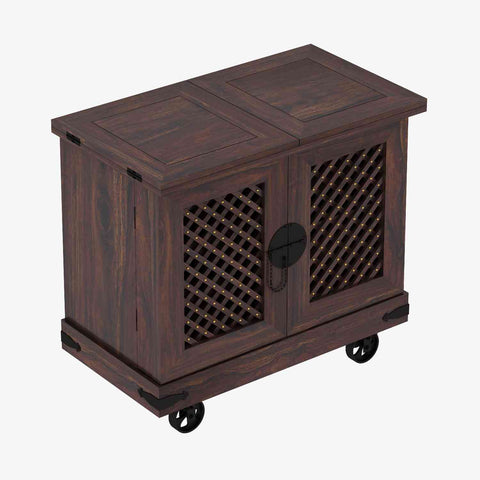 Monstro Solid Sheesham Wood Bar Trolley (Walnut Finish)