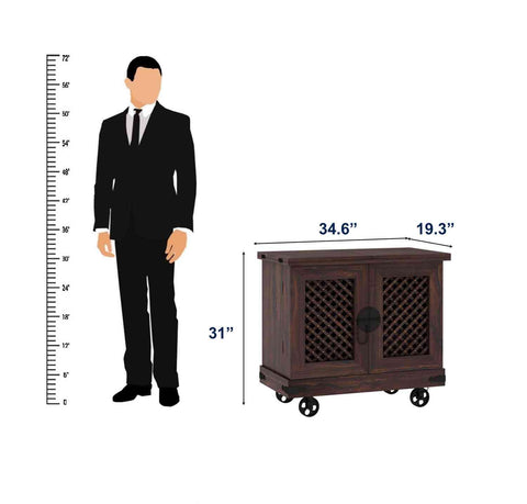 Monstro Solid Sheesham Wood Bar Trolley (Walnut Finish)