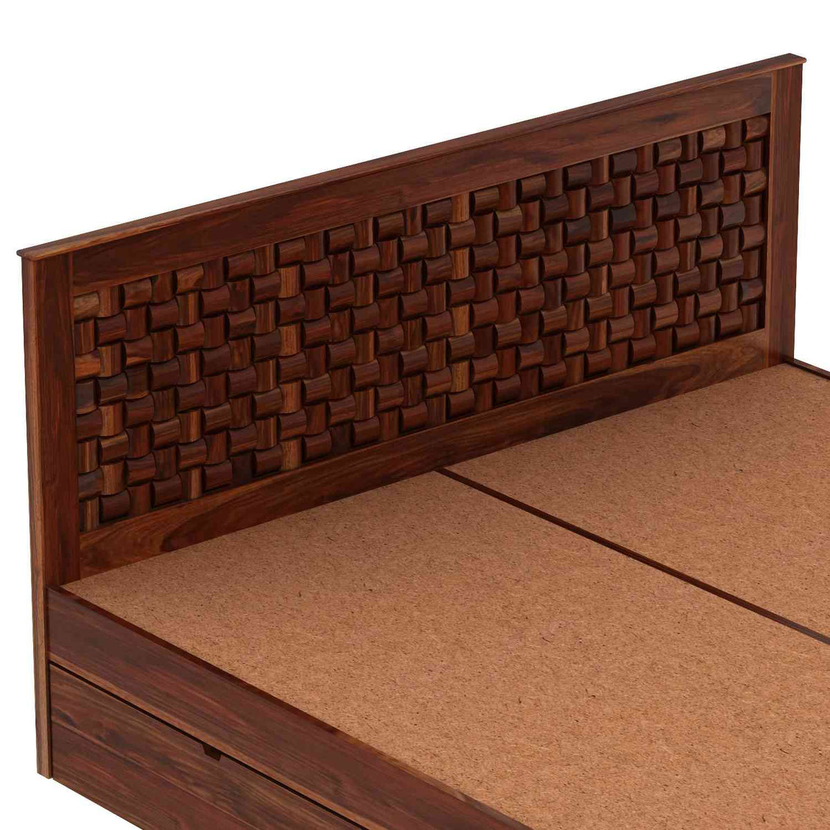 Olivia Solid Sheesham Wood Bed With Four Drawers (King Size, Natural Finish)