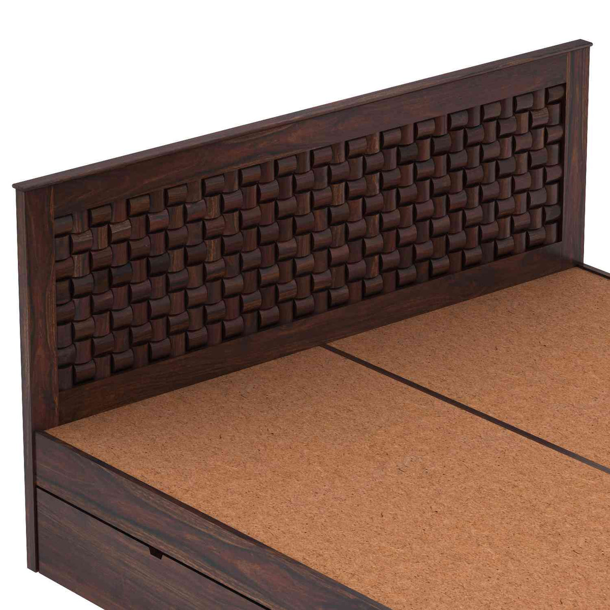 Olivia Solid Sheesham Wood Bed With Four Drawers (Queen Size, Walnut Finish)