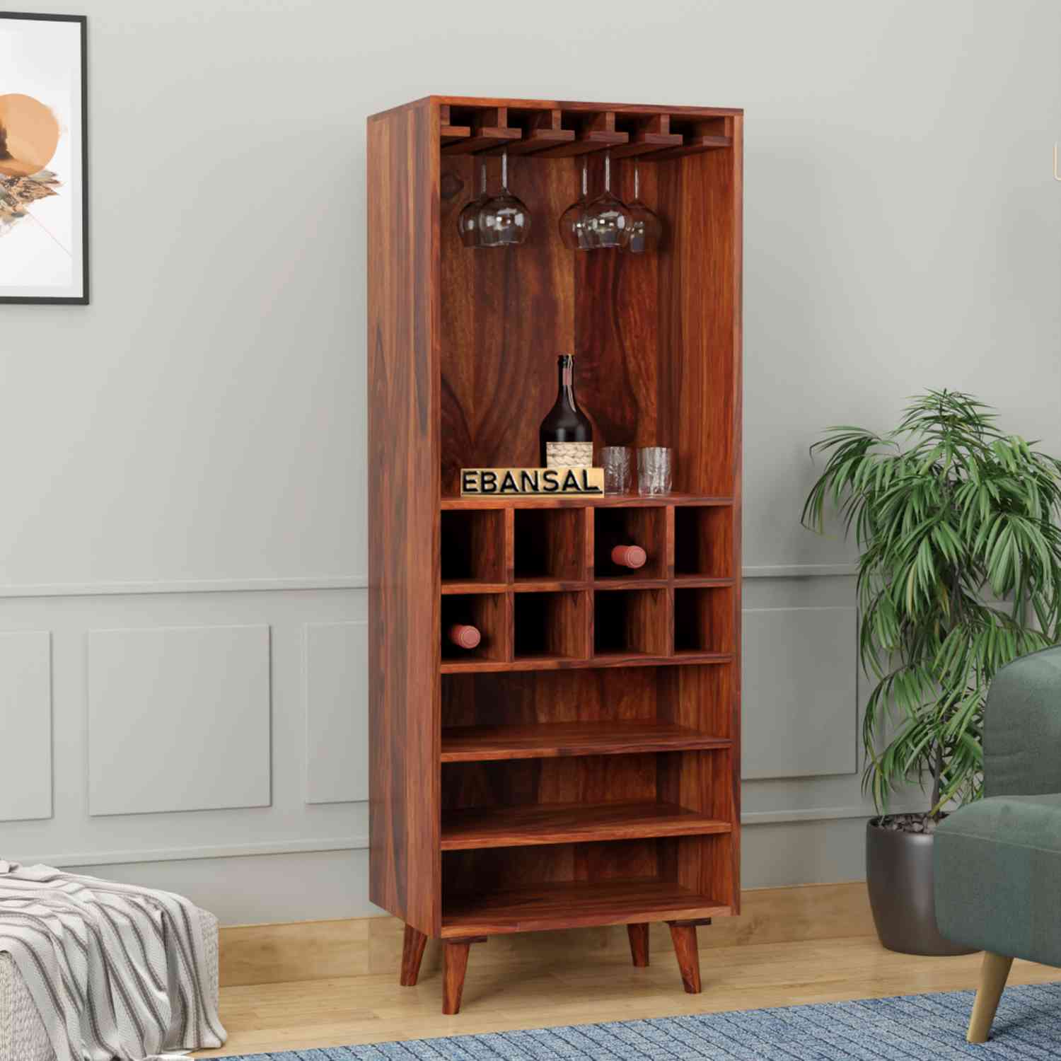 Befree Solid Sheesham Wood Bar Cabinet (Natural Finish)