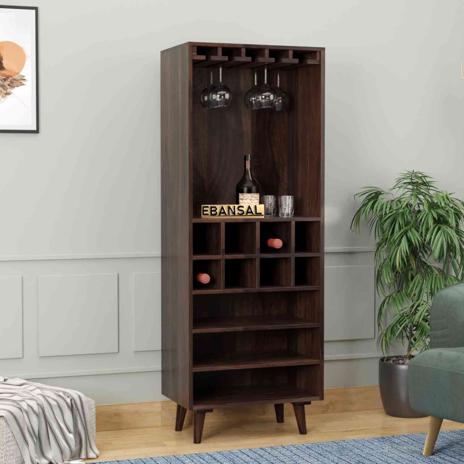 Befree Solid Sheesham Wood Bar Cabinet (Walnut Finish)