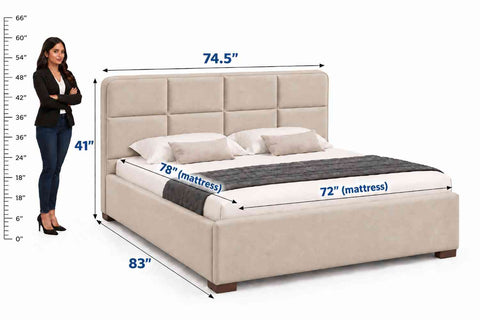 Resilience Premium Fabric Bed With Box Storage (King Size, Beige)