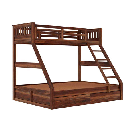 Essen Solid Sheesham Wood Bunk Bed With Two Drawers (Natural Finish)