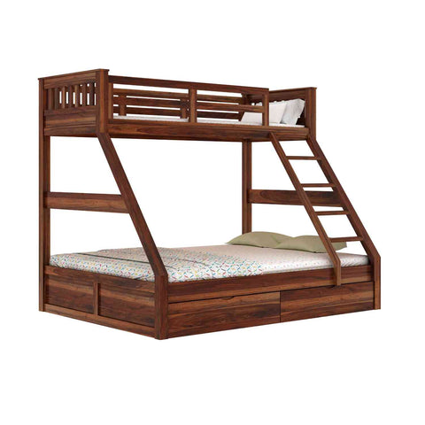 Essen Solid Sheesham Wood Bunk Bed With Two Drawers (Natural Finish)