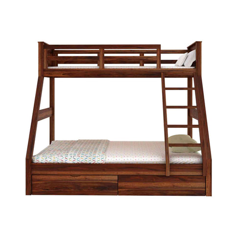 Essen Solid Sheesham Wood Bunk Bed With Two Drawers (Natural Finish)