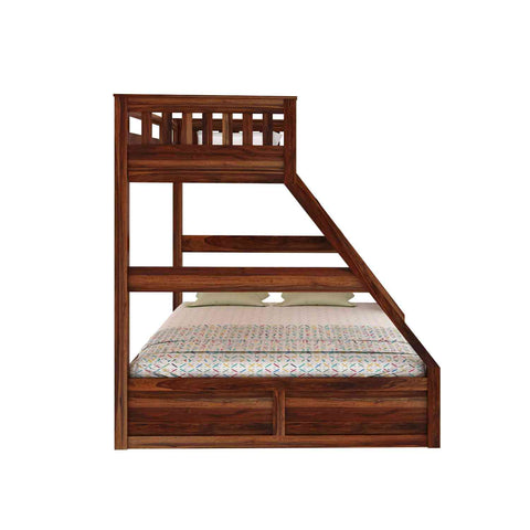 Essen Solid Sheesham Wood Bunk Bed With Two Drawers (Natural Finish)