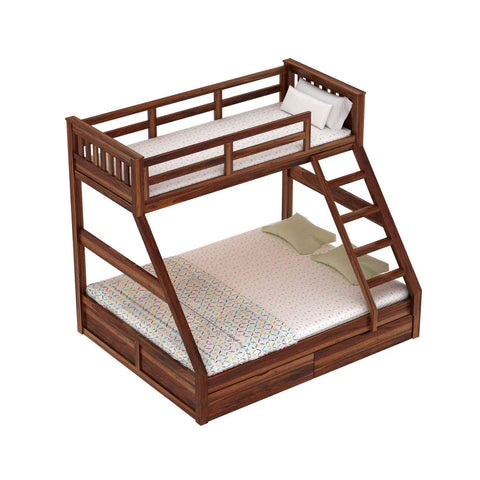 Essen Solid Sheesham Wood Bunk Bed With Two Drawers (Natural Finish)