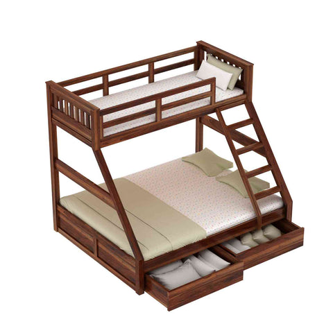 Essen Solid Sheesham Wood Bunk Bed With Two Drawers (Natural Finish)