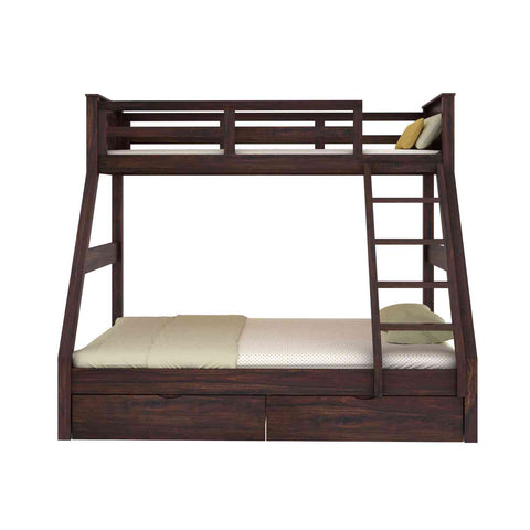 Essen Solid Sheesham Wood Bunk Bed With Two Drawers (Walnut Finish)