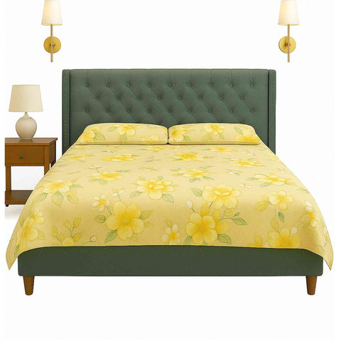 Nova Premium Fabric Bed With Button Tufted Headboard (Queen Size, Light Sage Green)